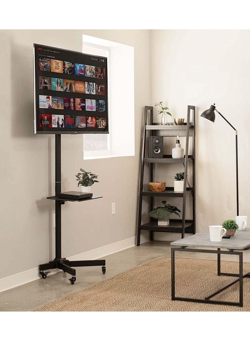 Adjustable Height Movable Metal TV Trolley Stand Mount with Wheels for 32 to75 TVs Black