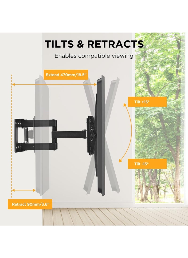 Full Motion TV Wall Mount for Most 40–80 inch Flat TVs up to 88 lbs, Bracket with Articulating Arms, Swivel, Tool-Free Tilt, Max VESA 600x400mm