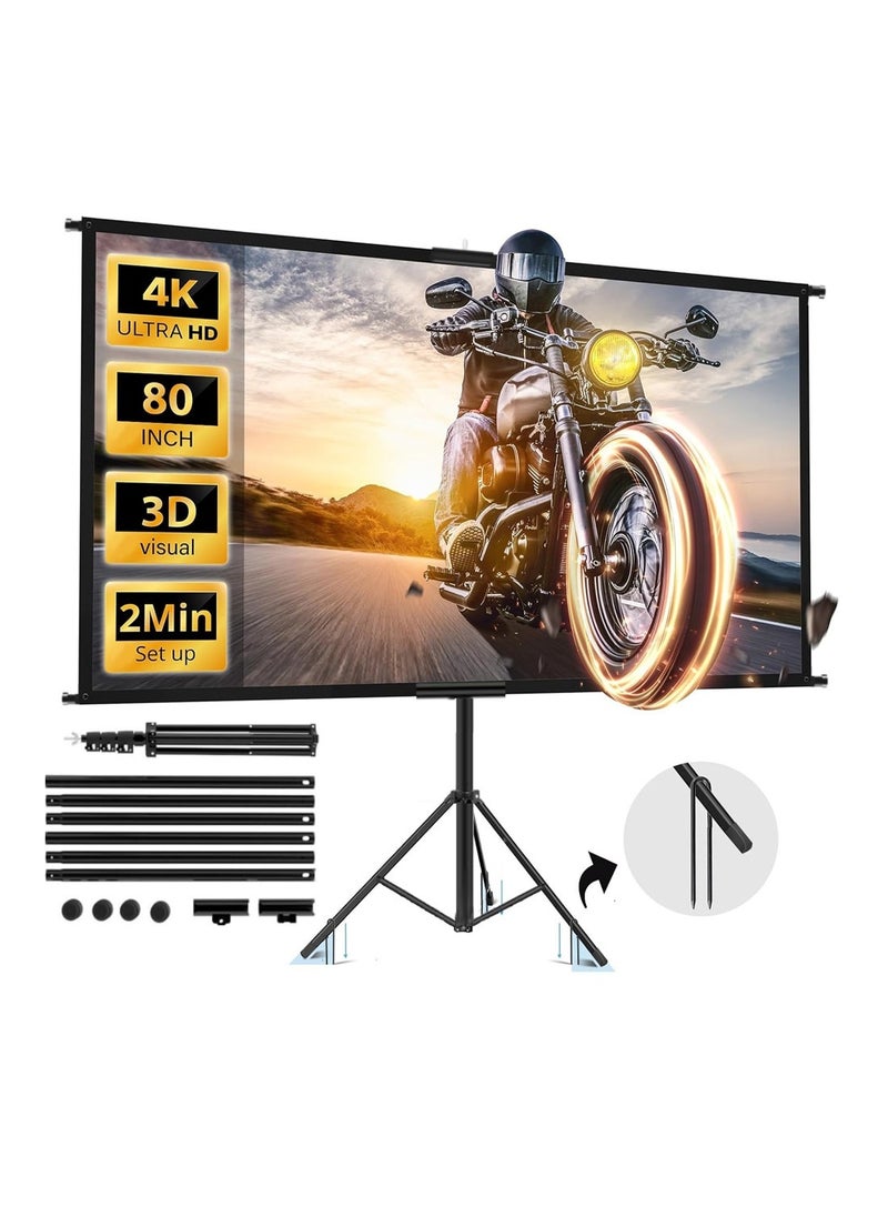 Updated Projector Screen with Stand 120 inch Indoor Outdoor Projector Screen 16:9 4K HD Projector Screen for Outdoor and Indoor Wall Hanging 2 IN 1 with Carry Bag Ground Nails