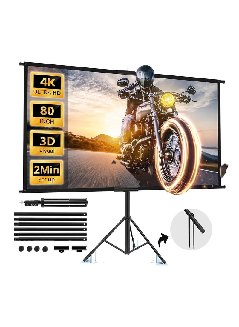 Updated Projector Screen with Stand 84 inch Indoor Outdoor Projector Screen 16:9 4K HD Projector Screen for Outdoor and Indoor Wall Hanging 2 IN 1 with Carry Bag Ground Nails