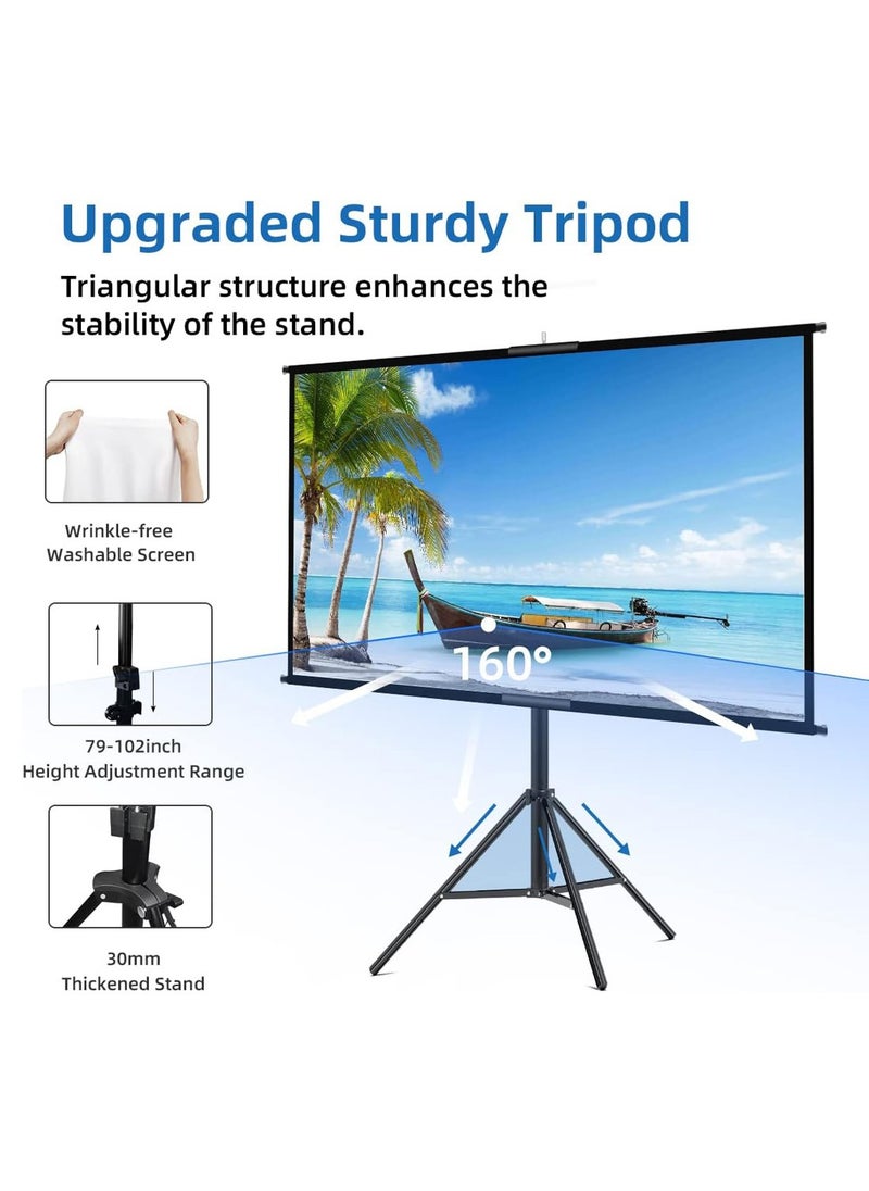 Updated Projector Screen with Stand 84 inch Indoor Outdoor Projector Screen 16:9 4K HD Projector Screen for Outdoor and Indoor Wall Hanging 2 IN 1 with Carry Bag Ground Nails