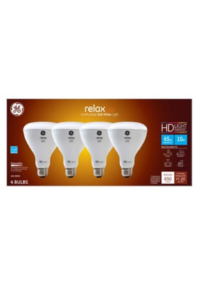 GE Relax LED Indoor Floodlight Bulbs, 10.5 Watt (65 Watt Equivalent) Soft White, Medium Base, Dimmable (4 Pack)