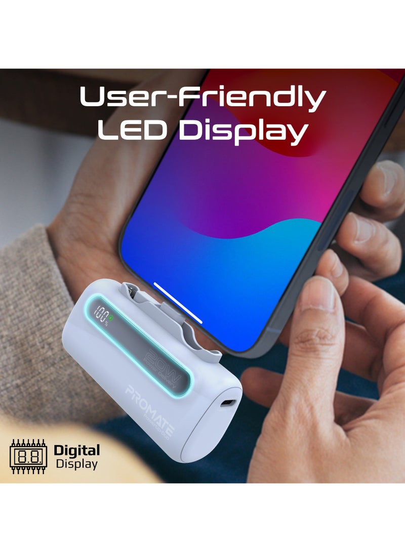 5000 mAh Mini Power Bank With 20W USB-C™ In/Out Foldable Connector, 12W Lightning Foldable Connector, LED Display, PowerUp-Duo Blue