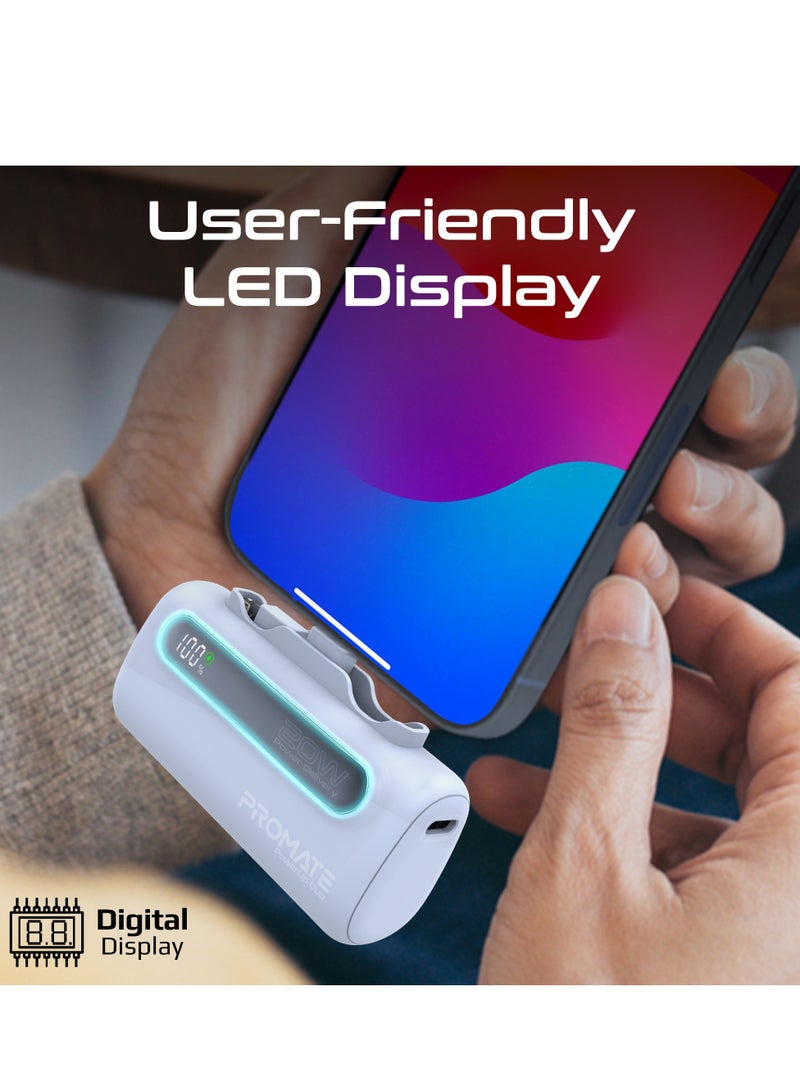 5000 mAh Portable Power Bank Mini with 20W USB-C In/Out Foldable Connector, 12W Lightning Foldable Connector, Ultra-Fast 20W USB Port PowerUp-Duo Blue