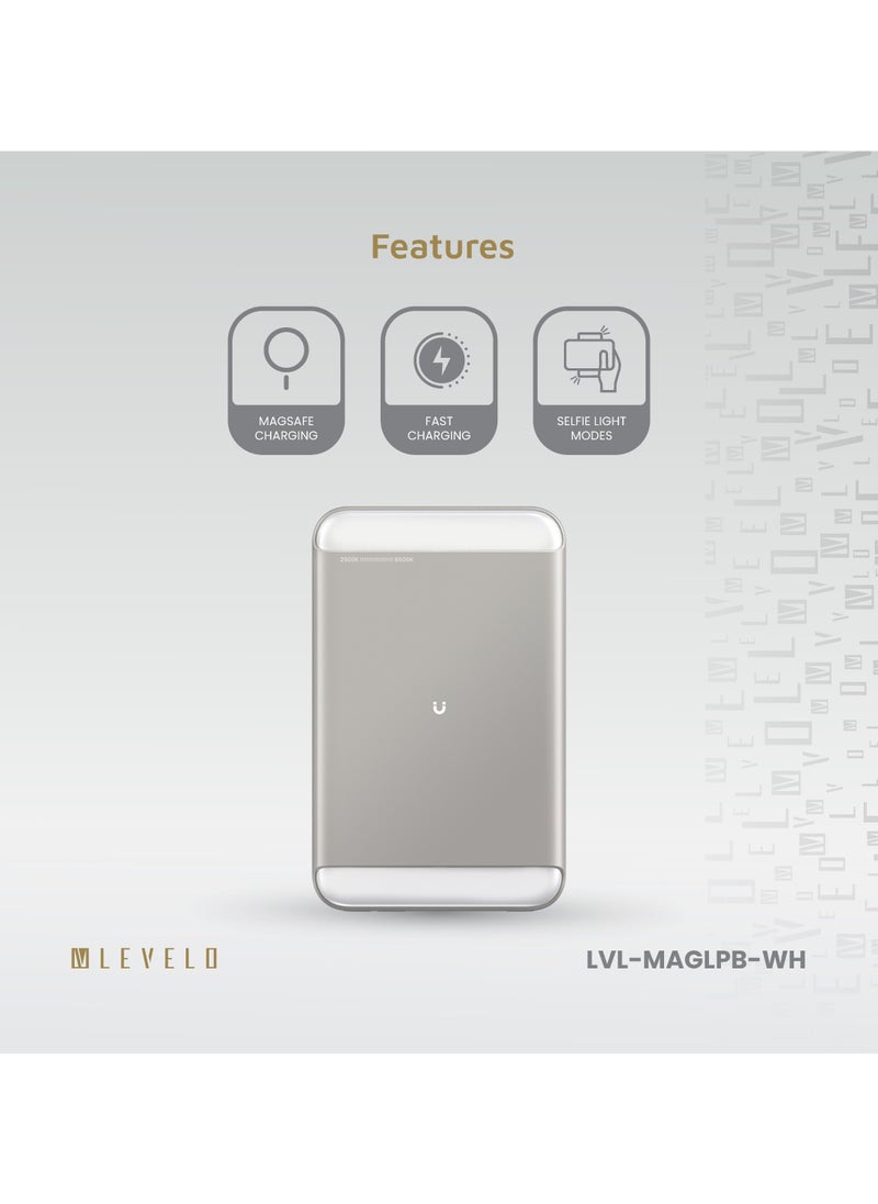 MagLight Portable Power Bank 8000mAh PD 20W / Fast Charging / MagSafe Charging / 3 Light Modes / Adjustable Brightness / Rear & Selfie Fill Light / Selfie Mode MagSafe Compatible - White