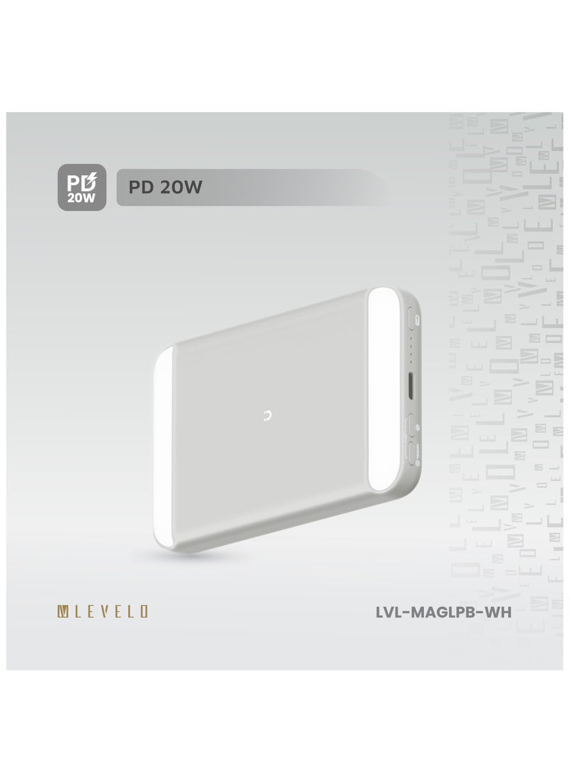 MagLight Portable Power Bank 8000mAh PD 20W / Fast Charging / MagSafe Charging / 3 Light Modes / Adjustable Brightness / Rear & Selfie Fill Light / Selfie Mode MagSafe Compatible - White