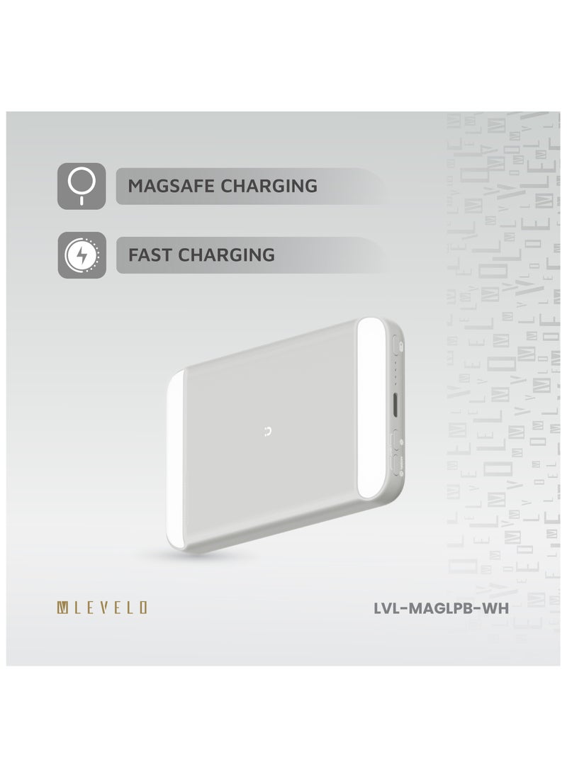 MagLight Portable Power Bank 8000mAh PD 20W / Fast Charging / MagSafe Charging / 3 Light Modes / Adjustable Brightness / Rear & Selfie Fill Light / Selfie Mode MagSafe Compatible - White
