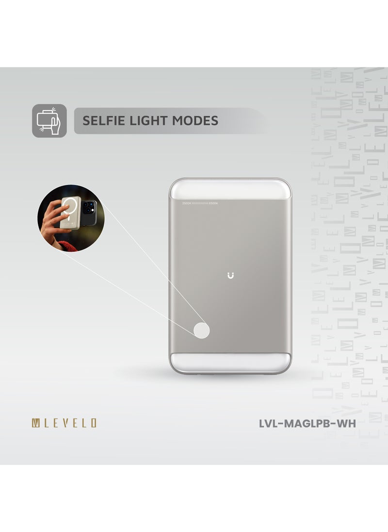 MagLight Portable Power Bank 8000mAh PD 20W / Fast Charging / MagSafe Charging / 3 Light Modes / Adjustable Brightness / Rear & Selfie Fill Light / Selfie Mode MagSafe Compatible - White