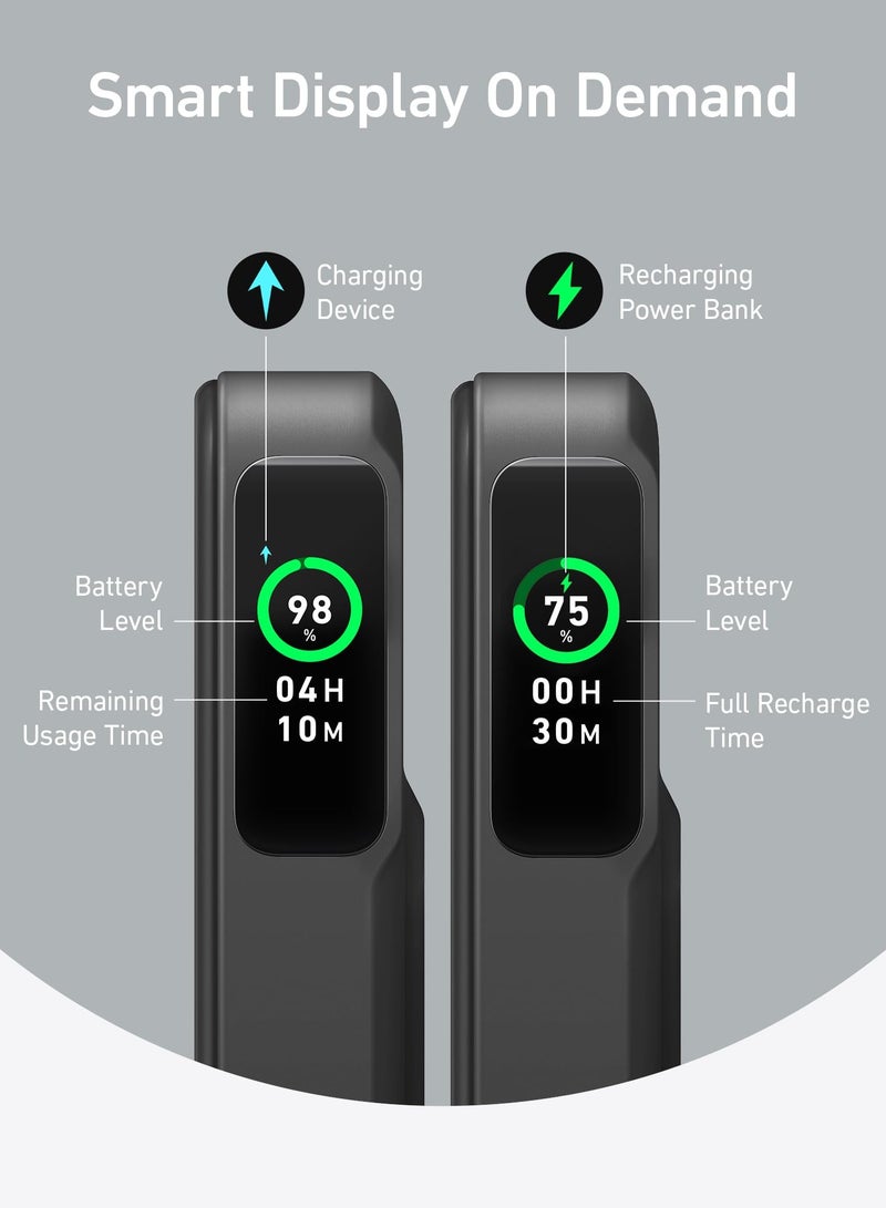10000 mAh MagGo Power Bank, Qi2 Certified 15W Ultra-Fast MagSafe-Compatible Portable Charger, 10,000mAh Battery Pack with Smart Display and Foldable Stand, For iPhone 16/15/14/13 Only(USB-C Cable Include) Black