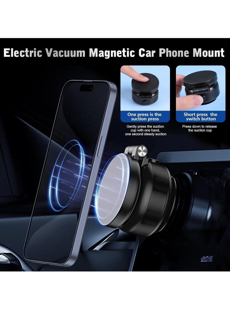 Electric Vacuum Magnetic Suction Phone Mount – 360° Rotating Magnetic Phone Holder, Foldable Smart Double-Sided Suction Design, Strong Magnetic Car Phone Holder for Car, Mirror, & Smooth Surfaces – Premium Black (Universal Compatibility)