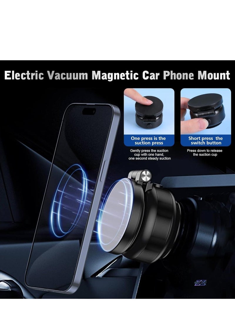 Electric Vacuum Magnetic Suction Phone Mount – 360° Rotating Magnetic Phone Holder, Foldable Smart Double-Sided Suction Design, Strong Magnetic Car Phone Holder for Car, Mirror, & Smooth Surfaces – Premium Black (Universal Compatibility)