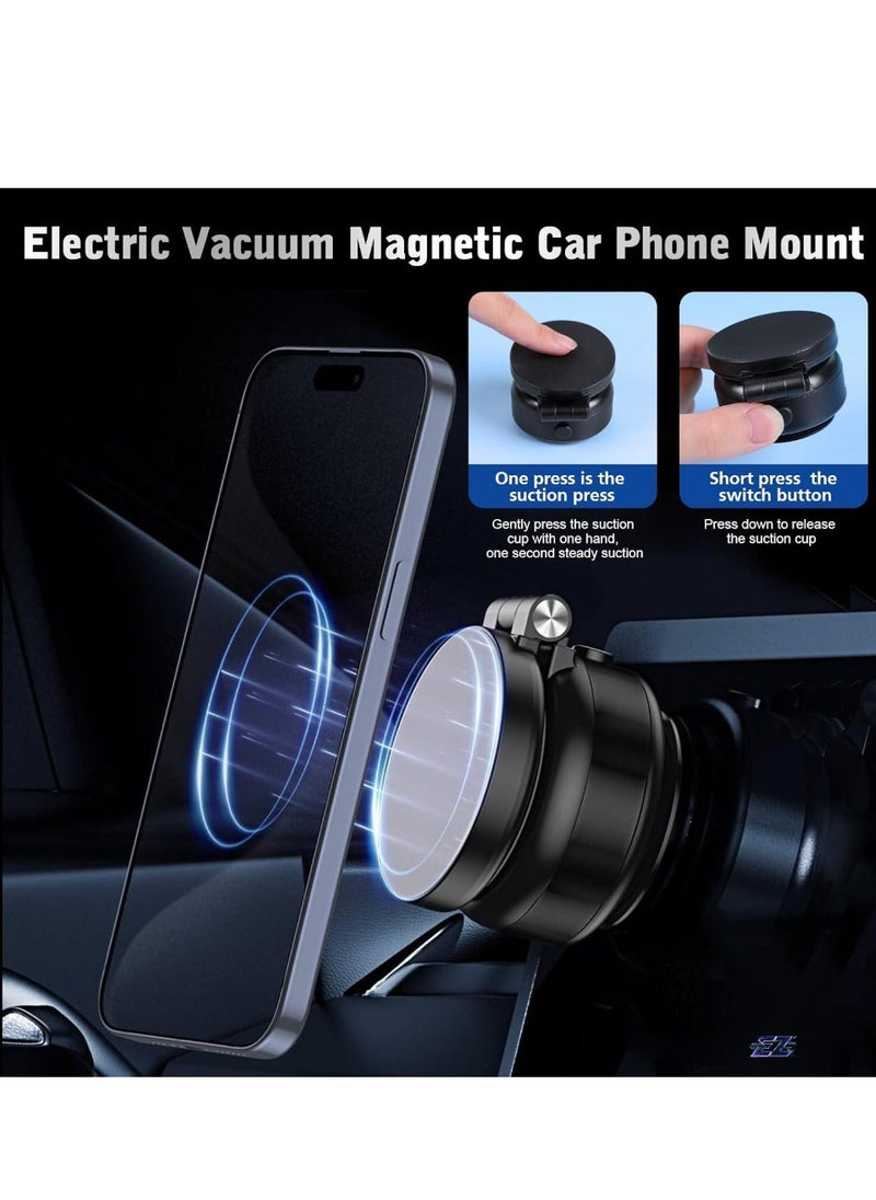 Electric Vacuum Magnetic Suction Phone Mount – 360° Rotating Magnetic Phone Holder, Foldable Smart Double-Sided Suction Design, Strong Magnetic Car Phone Holder for Car, Mirror, & Smooth Surfaces – Premium Silver (Universal Compatibility)