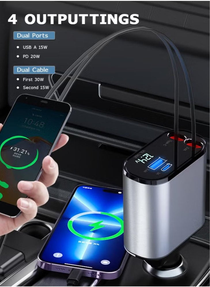 100W Scalable Car Charger 4-in-1 USB