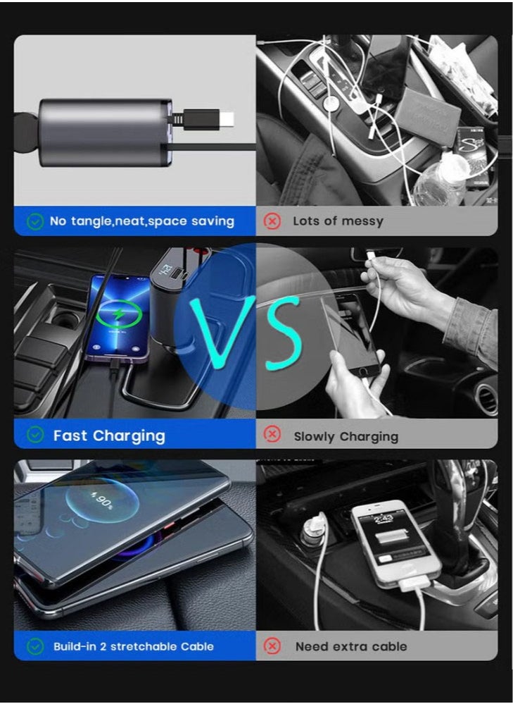 100W Scalable Car Charger 4-in-1 USB