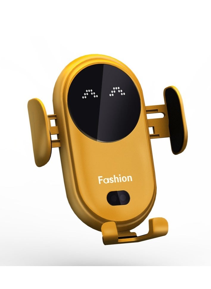 S11 Smart Infrared Automatic Induction Mobile Phone Holder Car Mobile Phone Charging case Wireless Charger Car Holder Charger- Yellow