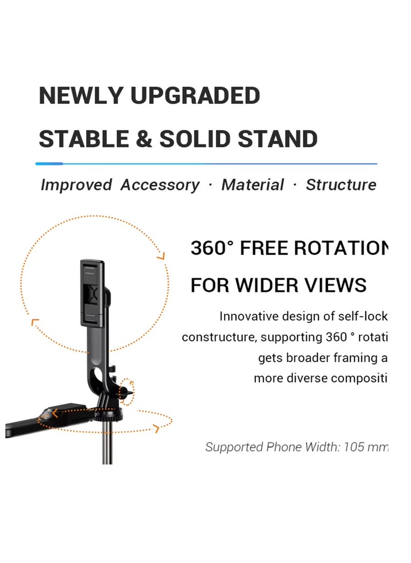 Selfie Stick Tripod with Bluetooth Wireless Remote – 360° Rotation, Extendable to 1.75m (160cm), Handheld Stabilizer for Phones, Live Video, Foldable Design with Light