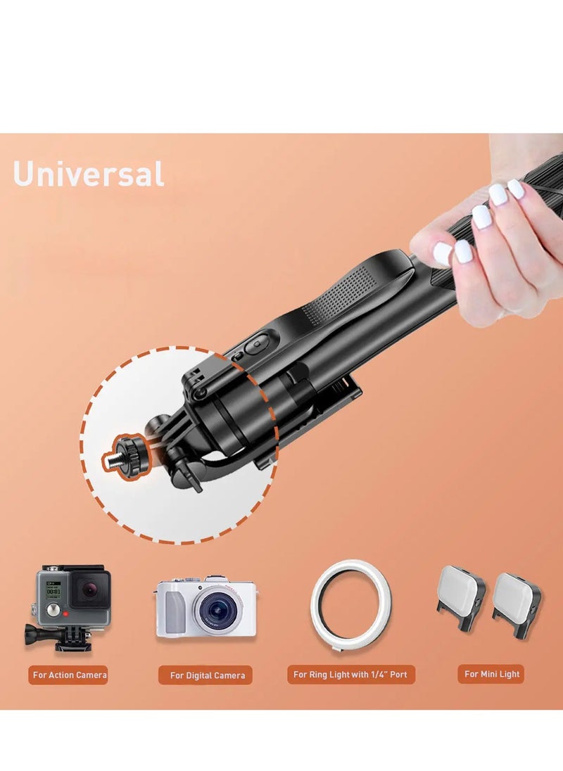 Selfie Stick Tripod with Bluetooth Wireless Remote – 360° Rotation, Extendable to 1.75m (160cm), Handheld Stabilizer for Phones, Live Video, Foldable Design with Light