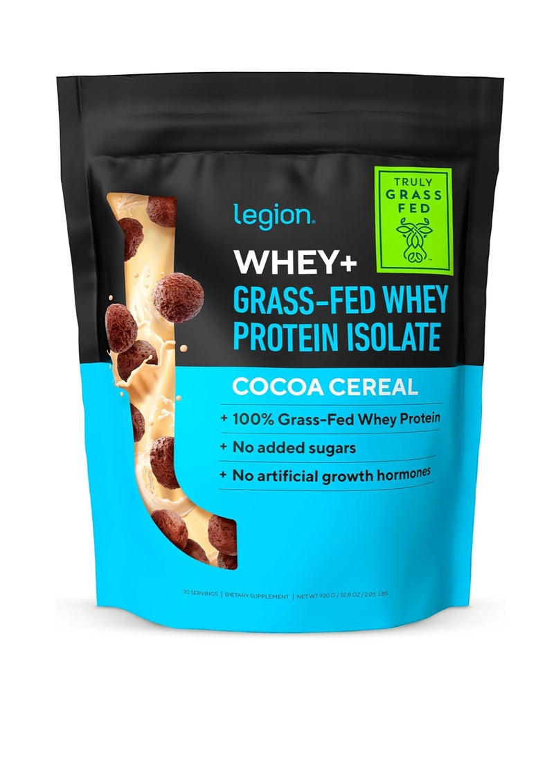 Whey+ Whey Isolate Protein Powder from Grass Fed Cows - Low Carb, Low Calorie, Non-GMO, Lactose Free, Gluten Free, Sugar Free, All Natural Whey Protein Isolate 30 Serving (Cocoa Cereal)