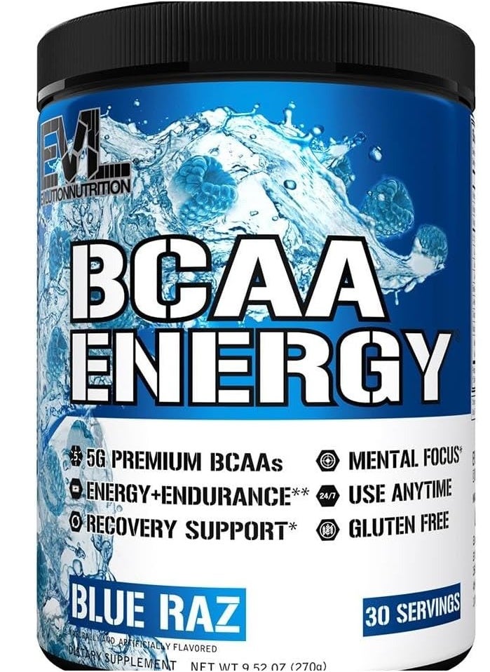 BCAA Energy - High Performance, Energizing Amino Acid Supplement for Muscle Building, Recovery, and Endurance, Blue Raz 9.52oz (30 Servings)