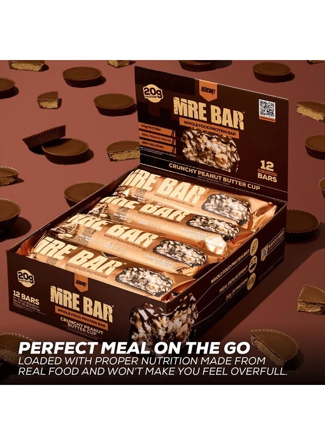 MRE Protein Bar, Crunchy Peanut Butter Cup - Contains MCT Oil + 20g of Whole Food Protein - Easily Digestible, Macro Balanced Low Sugar Meal Replacement Bar (12 Bars)