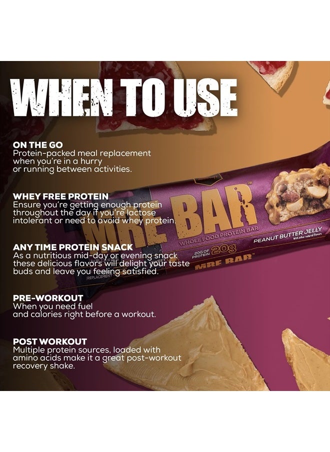 MRE Protein Bar, Crunchy Peanut Butter Cup - Contains MCT Oil + 20g of Whole Food Protein - Easily Digestible, Macro Balanced Low Sugar Meal Replacement Bar (12 Bars)