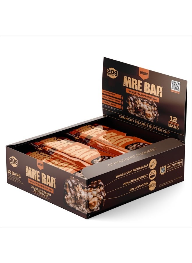 MRE Protein Bar, Crunchy Peanut Butter Cup - Contains MCT Oil + 20g of Whole Food Protein - Easily Digestible, Macro Balanced Low Sugar Meal Replacement Bar (12 Bars)