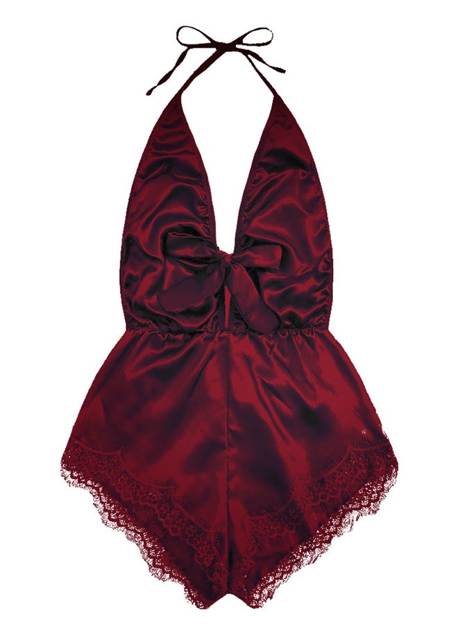 Women XXL Size Stain Silk Underwear Lingerie Fashion Ladies Sleepwear Bodysuit Teddy Lingerie Sleepwear Claret/XXL-Bust 100CM-Waist 80cm-hip 106cm