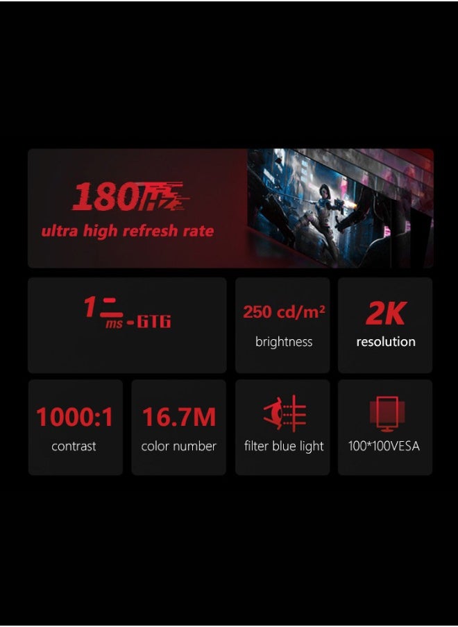 27 Inch GMX27P Gaming Monitor 2K QHD 2560x1440, LED Panel Type, 180Hz Refresh Rate, 1ms Response Time,  Adaptive Sync and G-Sync Compatible, Adjustable Stand | White