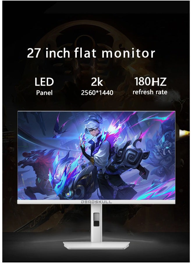 27 Inch GMX27P Gaming Monitor 2K QHD 2560x1440, LED Panel Type, 180Hz Refresh Rate, 1ms Response Time,  Adaptive Sync and G-Sync Compatible, Adjustable Stand | White