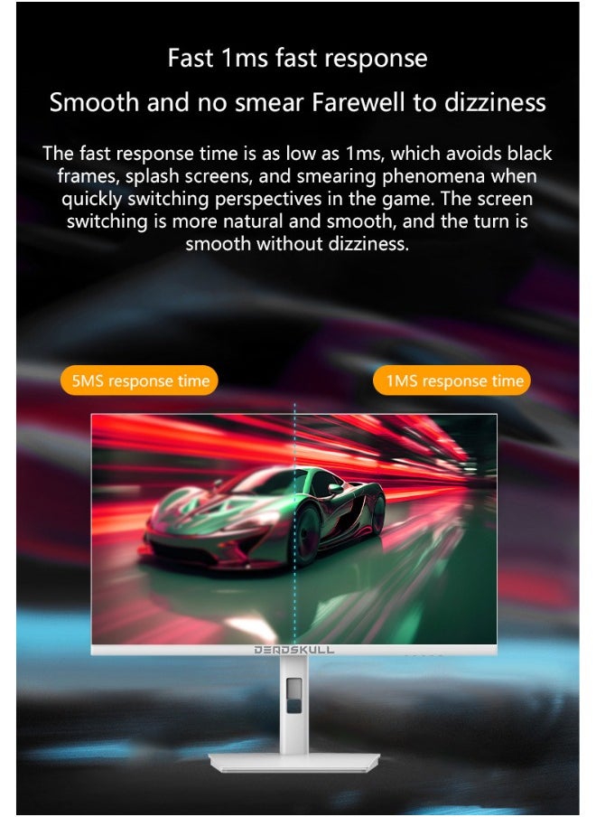 27 Inch GMX27P Gaming Monitor 2K QHD 2560x1440, LED Panel Type, 180Hz Refresh Rate, 1ms Response Time,  Adaptive Sync and G-Sync Compatible, Adjustable Stand | White