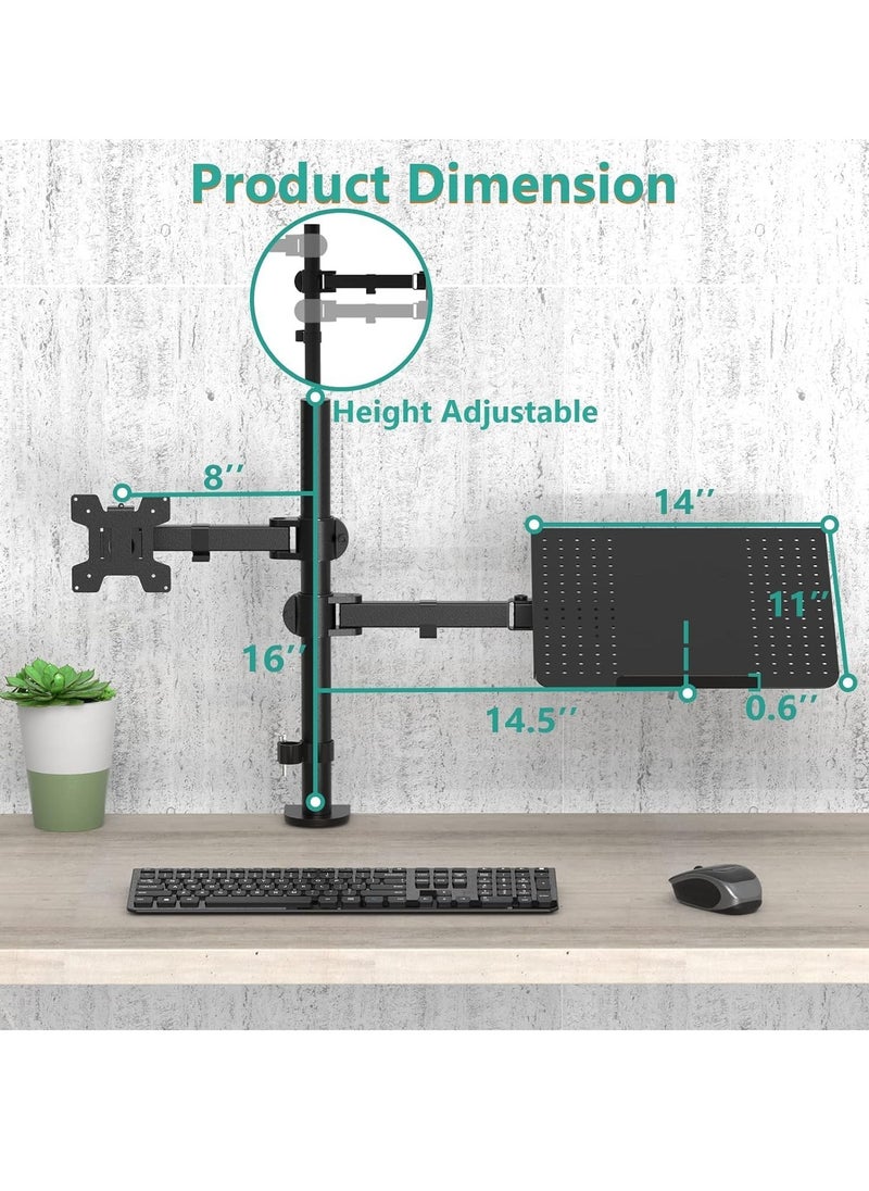 Laptop and Monitor Stand – Fully Adjustable Mount with Laptop Tray for 1 Notebook up to 17 Inches and 1 Screen up to 27 Inches, 22 lbs Capacity (M001LP), Black – Ergonomic, Space-Saving Desk Stand for Work & Gaming