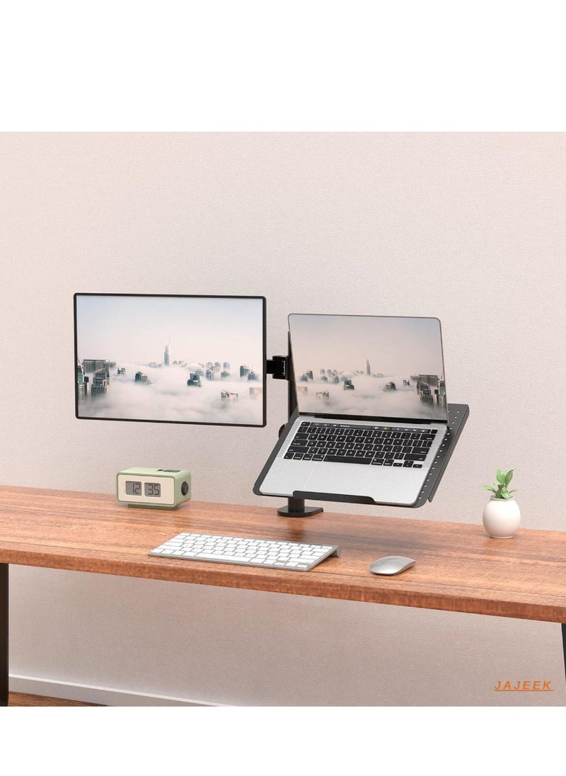 Laptop and Monitor Stand – Fully Adjustable Mount with Laptop Tray for 1 Notebook up to 17 Inches and 1 Screen up to 27 Inches, 22 lbs Capacity (M001LP), Black – Ergonomic, Space-Saving Desk Stand for Work & Gaming