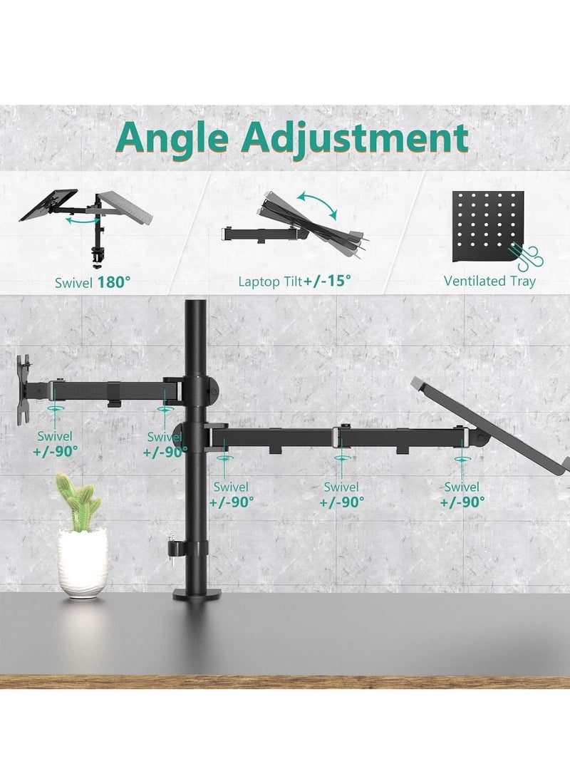 Laptop and Monitor Stand – Fully Adjustable Mount with Laptop Tray for 1 Notebook up to 17 Inches and 1 Screen up to 27 Inches, 22 lbs Capacity (M001LP), Black – Ergonomic, Space-Saving Desk Stand for Work & Gaming