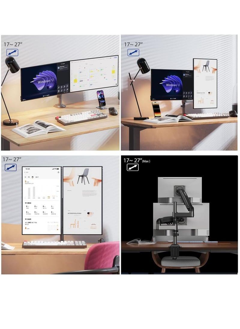 Dual Monitor Desk Mount Stand Full Motion Swivel Computer Monitor Arm Monitor Holder Fits 2 Screens up to 27'' with Load Capacity 4.4~19.8lbs for Each Monitor H180-G