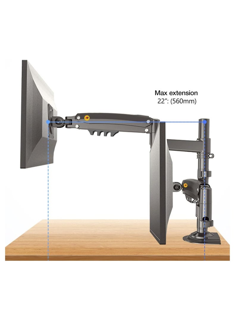 Dual Monitor Desk Mount Stand Full Motion Swivel Computer Monitor Arm Monitor Holder Fits 2 Screens up to 27'' with Load Capacity 4.4~19.8lbs for Each Monitor H180-G
