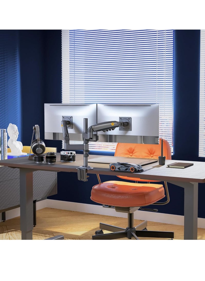 Dual Monitor Desk Mount Stand Full Motion Swivel Computer Monitor Arm Monitor Holder Fits 2 Screens up to 27'' with Load Capacity 4.4~19.8lbs for Each Monitor H180-G