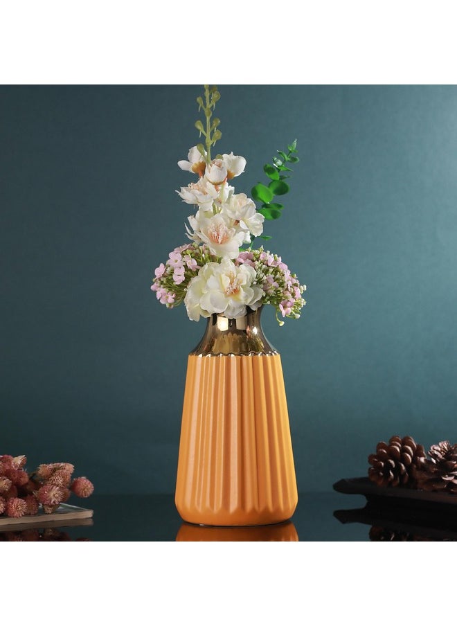 TIED RIBBONS Ribbed Ceramic Flower Vase (Multi, 11 inch x 4.7inch) for Home Decor Flowers Plants Living Room Bedroom Centrepiece Office Table Decoration Items