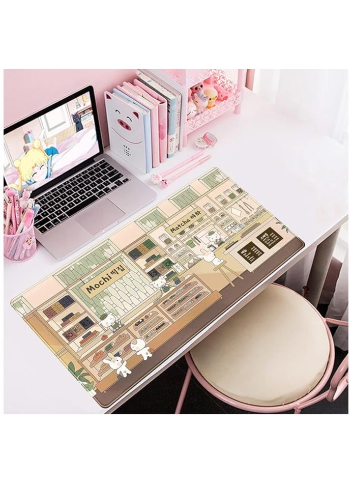 Large Desk Mat Beige Anime Mouse Pad: XXL Extended Gaming Mousepad with Non-Slip Rubber Base, Cute Desk Accessory for Computer and Laptop, Ideal for Gaming and Office 31.5'' x 15.7''