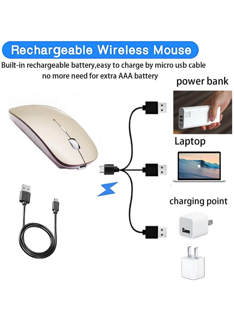 Wireless Bluetooth Mouse - LED Slim Dual Mode (Bluetooth 5.1 + USB) 2.4GHz Rechargeable Silent Bluetooth Wireless Mouse(Gold)