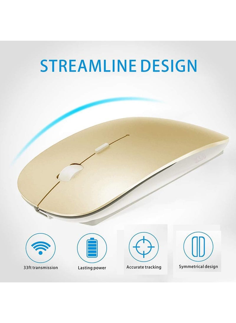 Wireless Bluetooth Mouse - LED Slim Dual Mode (Bluetooth 5.1 + USB) 2.4GHz Rechargeable Silent Bluetooth Wireless Mouse(Gold)