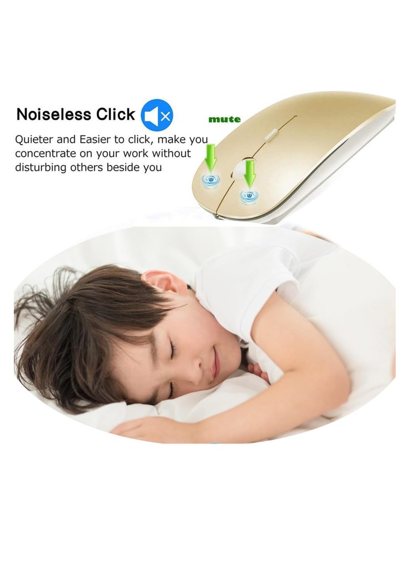 Wireless Bluetooth Mouse - LED Slim Dual Mode (Bluetooth 5.1 + USB) 2.4GHz Rechargeable Silent Bluetooth Wireless Mouse(Gold)