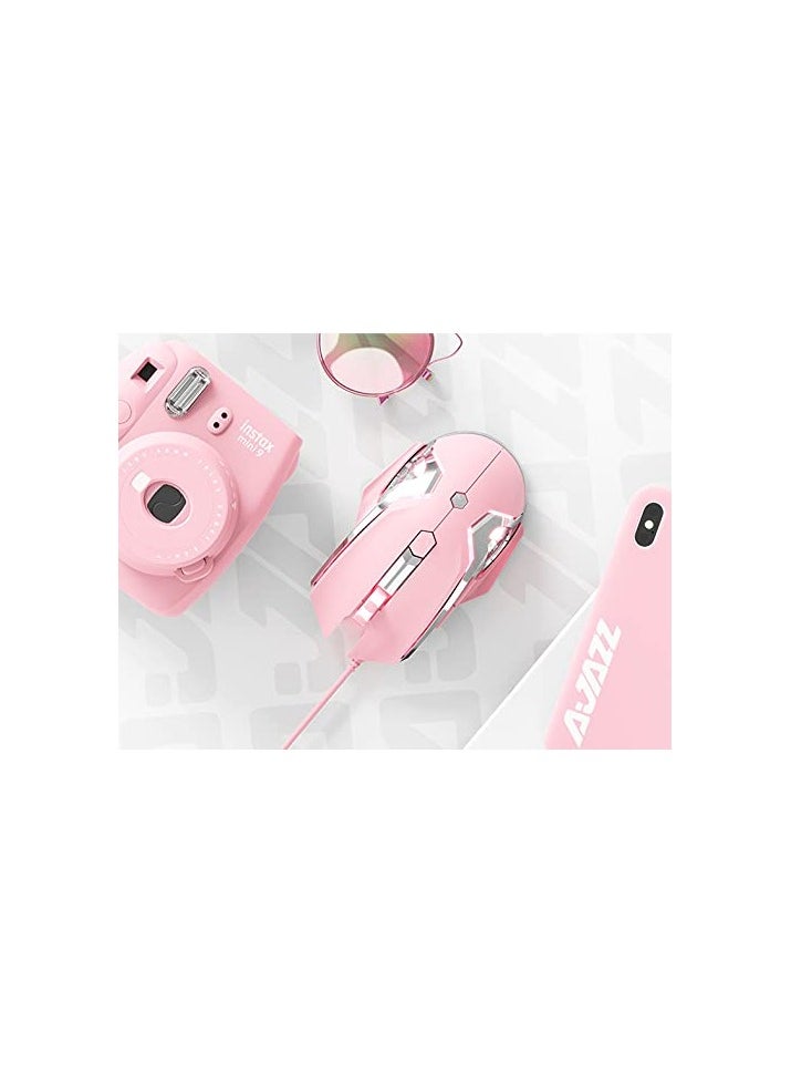 AJ120 Wired Gaming Mouse, Ergonomic LED Backlit USB Gamer Mice Computer Laptop PC, for Windows Mac Linux OS, Pink