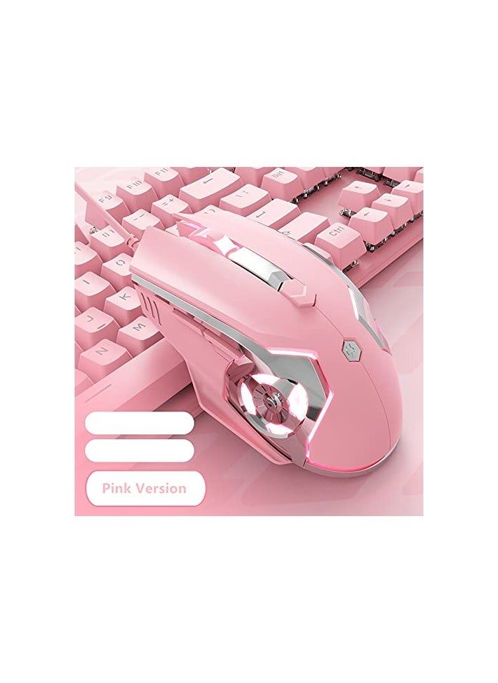 AJ120 Wired Gaming Mouse, Ergonomic LED Backlit USB Gamer Mice Computer Laptop PC, for Windows Mac Linux OS, Pink