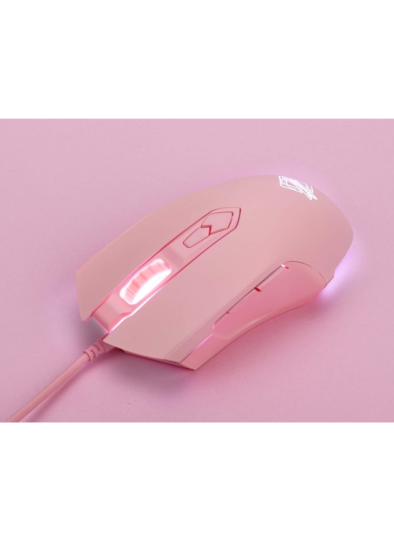 AJ52 Watcher RGB Gaming Mouse, Programmable 7 Buttons, Ergonomic LED Backlit USB Gamer Mice Computer Laptop PC, for Windows Mac OS Linux, Pink