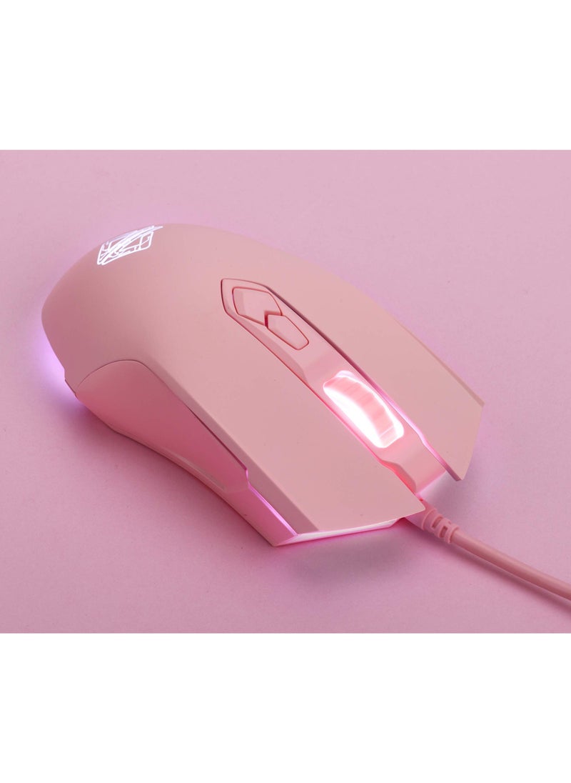 AJ52 Watcher RGB Gaming Mouse, Programmable 7 Buttons, Ergonomic LED Backlit USB Gamer Mice Computer Laptop PC, for Windows Mac OS Linux, Pink