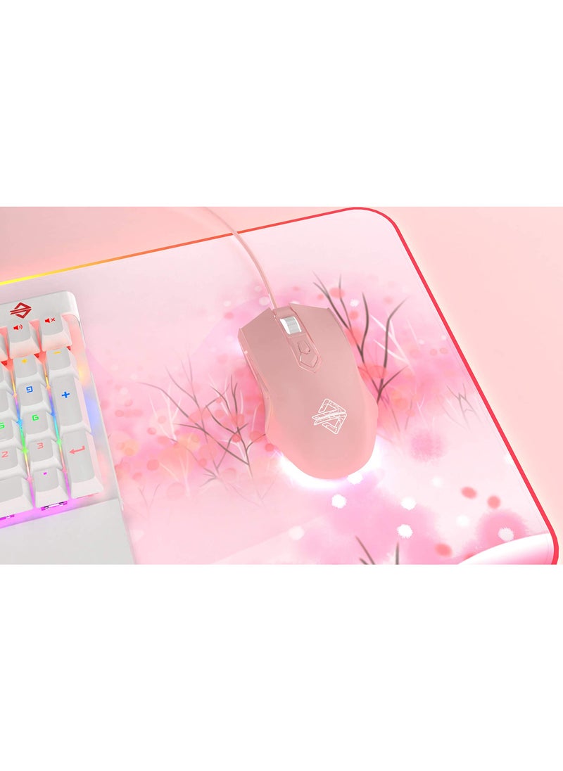 AJ52 Watcher RGB Gaming Mouse, Programmable 7 Buttons, Ergonomic LED Backlit USB Gamer Mice Computer Laptop PC, for Windows Mac OS Linux, Pink