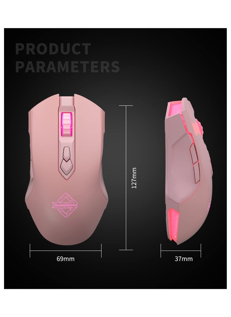 AJ52 Watcher RGB Gaming Mouse, Programmable 7 Buttons, Ergonomic LED Backlit USB Gamer Mice Computer Laptop PC, for Windows Mac OS Linux, Pink