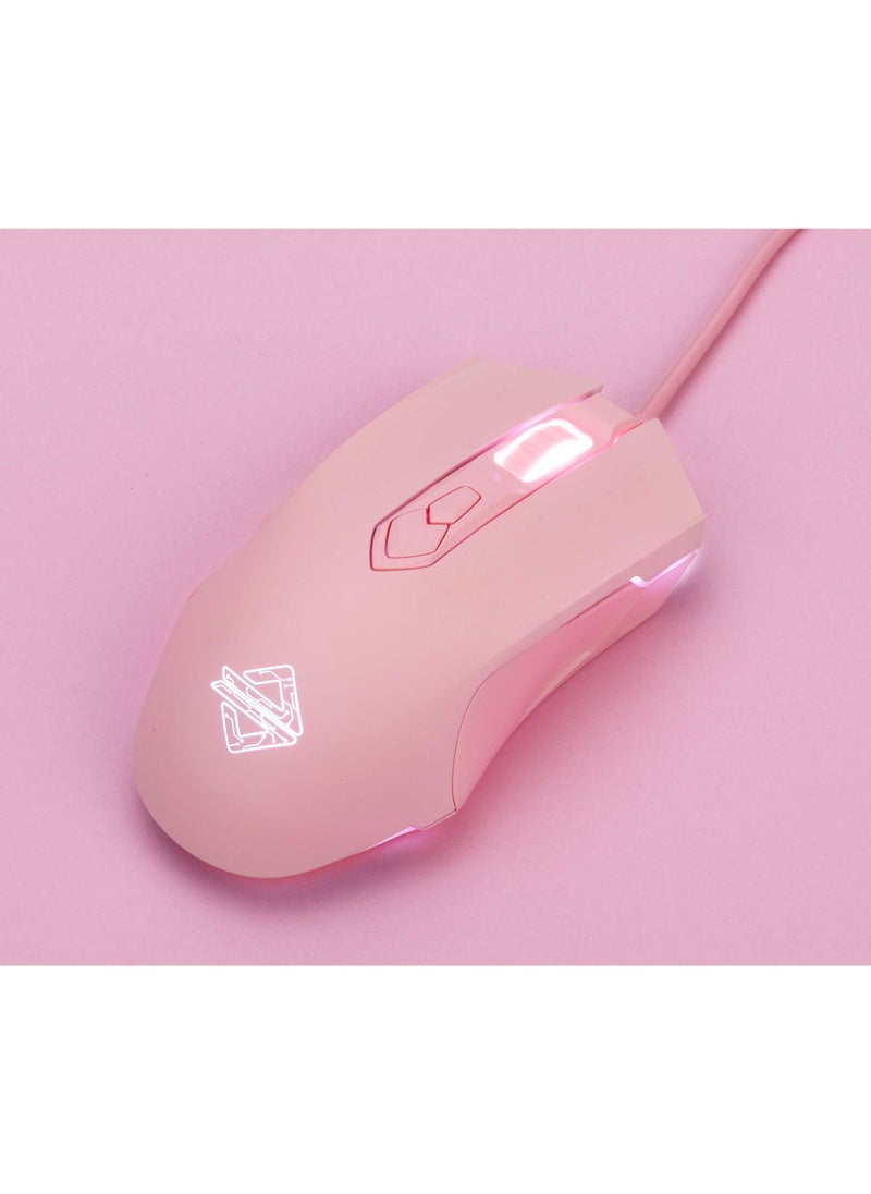 AJ52 Watcher RGB Gaming Mouse, Programmable 7 Buttons, Ergonomic LED Backlit USB Gamer Mice Computer Laptop PC, for Windows Mac OS Linux, Pink