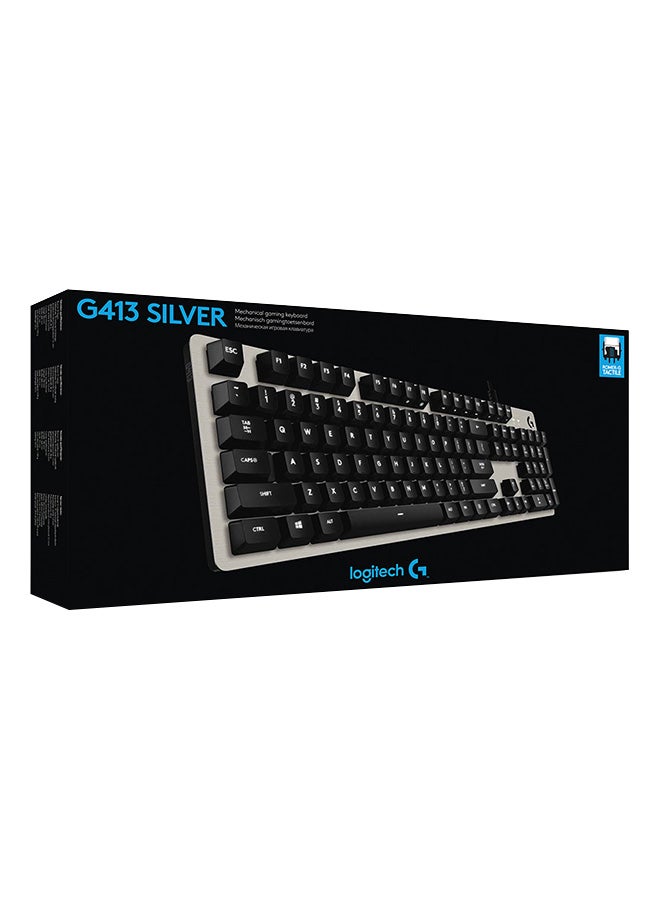 Logitech G413 Mechanical Gaming Keyboard Romer-G with USB Pass-Through - Silver, US International Layout