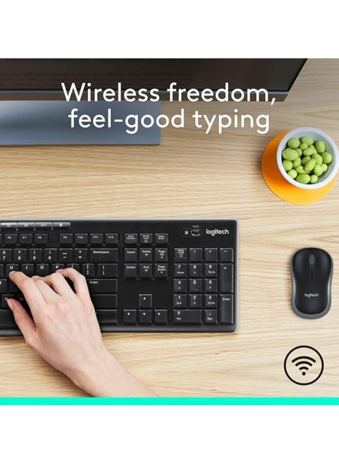 Logitech MK270 Wireless Keyboard And Mouse Combo For Windows, 2.4 Ghz Wireless, Compact Mouse, 8 Multimedia And Shortcut Keys, 2 Year Battery Life, For Pc, Laptop, Graphite, 920-004509